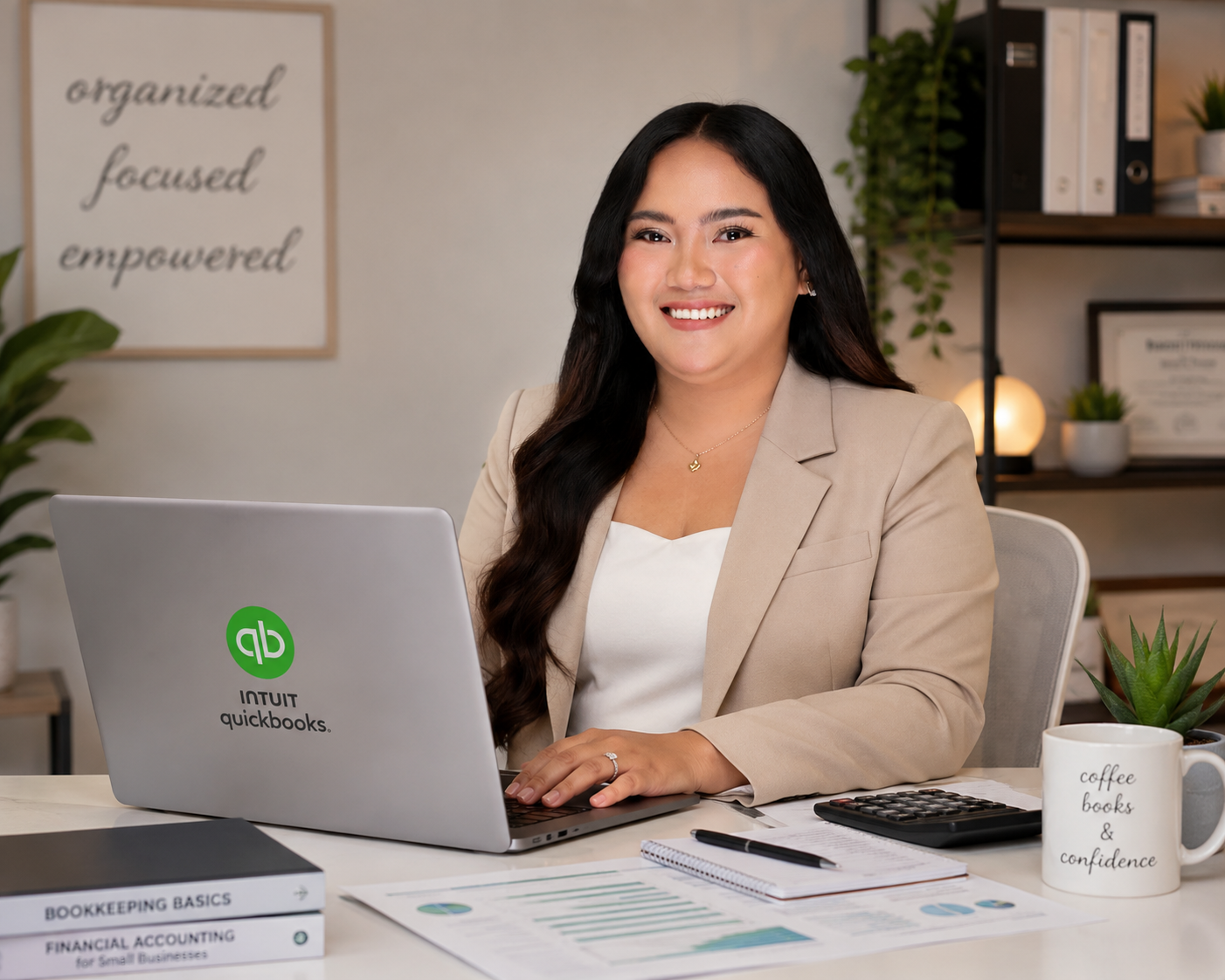 Irish Angel Bernales working in QuickBooks Online