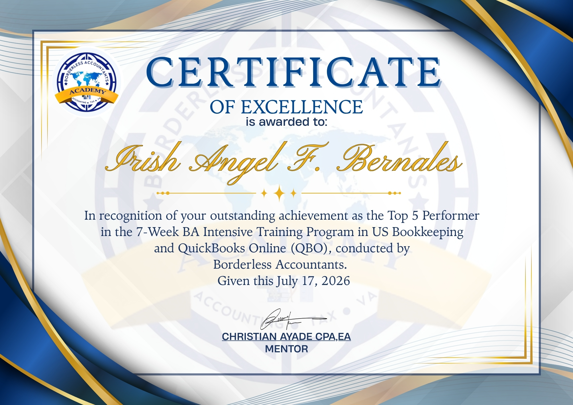 Certificate of Excellence